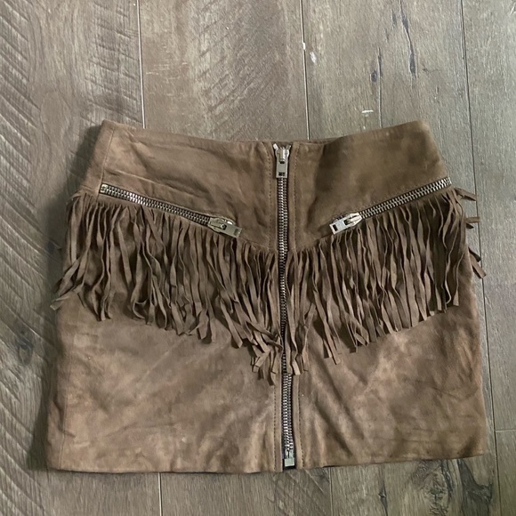 The Kooples Genuine Suede Fringe Mini Skirt Taupe XS - Picture 2 of 4